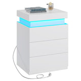 BTHFST Nightstand with Charging Station and LED Lights, Led Nightstand with Sliding Top,Night Stand with Drawers, Modern End Table Side Table with USB Ports and Outlets,White BTHFST