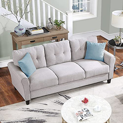 Harper & Bright Designs 3-Piece Living Room Sectional Sofa Set, Modern Style Button Tufted Linen Upholstered Armchair Loveseat Sofa and Three Seat Sofa Set Sectional Couch, Light Gray - WoodArtSupply