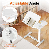 Sweetcrispy Small Standing Desk Rolling Table Adjustable Height, Laptop Mobile Stand with Wheels, Portable Computer Workstation with Tiltable Desktop for Teacher Classroom Home Office, White Sweetcrispy