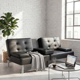 YESHOMY Modern Futon Sofa Bed, Convertible Futon Couch with Adjustable Backrest, Futon Loveseat Sleeper Sofa Bed with Armrest for Living Room, Small Spaces,PU Leather, Black YESHOMY