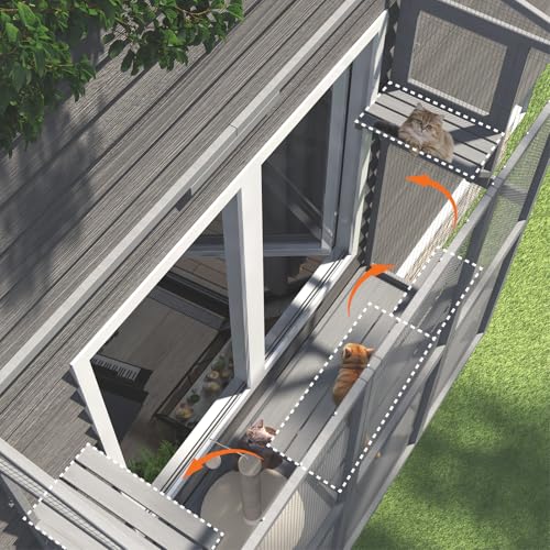 TIMHAKA Cat Catio, Expandable Window Box Enclosure for Multiple Indoor Cats, Comfortable Wooden Small Pet Perch House, All-Weather Use, for Safely Enjoying Outdoor Sights, Playing, Sunbathing, Napping TIMHAKA