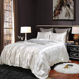 Erosebridal Hotel White Duvet Cover Full Silk Like Satin Bedding Set Reversible Quilt Comforter Cover Honeymoon Sexy Luxury Soft Lightweight Brushed Bedspreads for Farmhouse Room Decor Erosebridal