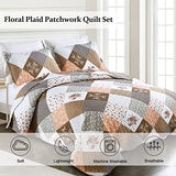 Dinjoy Floral Plaid Patchwork Quilt Set Twin Size, Reversible Brown Bedding Set Soft Microfiber Lightweight Bedspread Coverlet 3 Piece Fall Autumn Summer Use (68x86 inches) Dinjoy