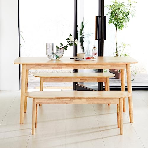 Livinia Aslan 47" Malaysian Oak Round Wooden Dining Bench/Solid Wood Bedroom Entry Way Kitchen Corridor Bench (Natural Oak) - WoodArtSupply