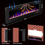 ZAFRO 50" Electric Fireplace with Remote Ultra-Thin & Quiet Wall-Mounted Recessed Heater, Adjustable 12-Color Flame, Brightness & Speed ZAFRO