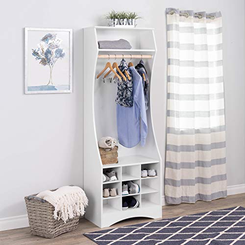 Prepac Wardrobe Closet with Hanging Rail and 9 Shoe Cubbies, Armoire Portable Closet with Shoe Storage 15.75" D x 25" W x 72" H, White, WSWX-1001-1 - WoodArtSupply