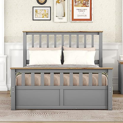 Harper & Bright Designs Full Bed with 2 Storage Drawers, Solid Wood Full Size Platform Bed with Headboard and Footboard, Full Size Bed Frame for