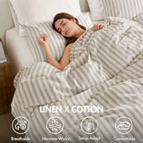 Madison Park Duvet Cover Set for Hot Sleepers - Linen Cotton Rayon Blend, Queen Size 3 Piece Set with Shams - Lightweight & Breathable Bedding, Tan Striped Design Madison Park