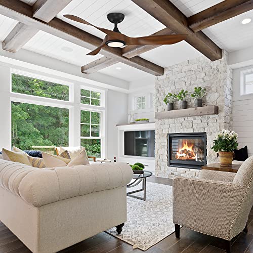 WAC Smart Fans Swirl Indoor and Outdoor 3-Blade Smart Home Ceiling Fan 54in Matte Black Koa with 3000K LED Light Kit and Remote Control works with Alexa and iOS or Android App