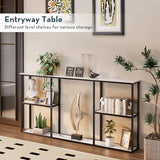 WOHOMO Console Table,Small Modern Entryway Table for Entry,3-Tier Long Sofa Table Behind Couch for Living Room,Entrance,White Marble(63 inch) WOHOMO