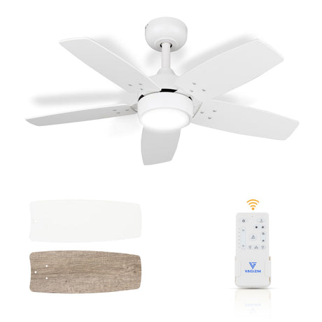 Vagizm Ceiling Fan 36'' for Small Room: Matte White Modern Fans with Light Remote Control - Reversible Quiet DC Motor Dimmable with 6 Speeds for Dorm Room Bedroom Indoor Outdoor Use Vagizm