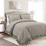 Lush Decor Reyna Ruffle Cotton Duvet Cover Set 3 Piece Set Full/ Queen, Gray - Queen Size Bedding Set - Gray Duvet Queen- Ruffled Bedding - Coquette Decor Lush Decor