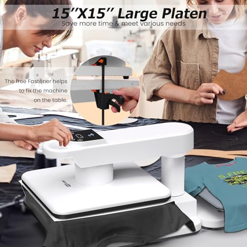 AKEYDIY NEW 15X15 Dual Auto Heat Press Machine for T-Shirts, 360° Swing Away Heat Press with Auto Press Release, Heat Up Fast (Two-Workstation) AKEYDIY