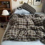 DONEUS Buffalo Plaid Duvet Cover Set 100% Washed Cotton Natural Linen Like Super Soft Comfy 3 Piece Brown Blue Gingham Checkered Bedding Set with Zipper Closure (Queen 90"x90", for All Seasons) DONEUS
