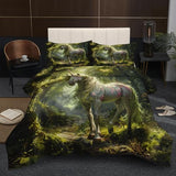 Ydtwnyq Bedding Twin Size Comforter Set Lightweight for Summer Duvet Set Green 3 Pieces (1 Quilt and 2 Pillowcases) Ethereal Single Horn Horse Quilt for Kids Adults Ydtwnyq