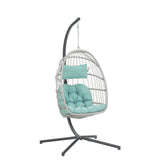 Yechen Egg Swing Chair with Stand, Patio Wicker Rattan Hanging Chair Swing Hammock Egg Chairs with UV Resistant Cushion for Indoor Bedroom Outdoor Garden Backyard, Light Blue (QH1912050036USBL) Yechen