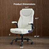 amseatec Office Chair, Executive PU Leather Chair Home Office Desk Chairs, Ergonomic Computer Desk Chair with Adjustable Flip-Up Arms, Lumbar Support Swivel Task Chair with Rocking Function (White) amseatec