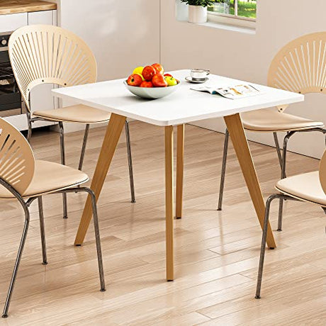 Comfy to go 27.6" Square Dining Table for 2-4 Person - Small Kitchen Table with Soild Wood Legs Mid Century Modern Table for Dinning Room, Kitchen,Small Speace (White) Comfy to go