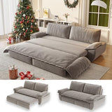 UPYOOE 70.1" Futon Sofa Bed Queen Size, Pull Out Bed, 3-in-1 Convertible Sleeper Sofa with 2 Soft Pillows, Modern Velvet Futon Couch for Living Room, Small Space, Apartment, Bedroom, Grey UPYOOE