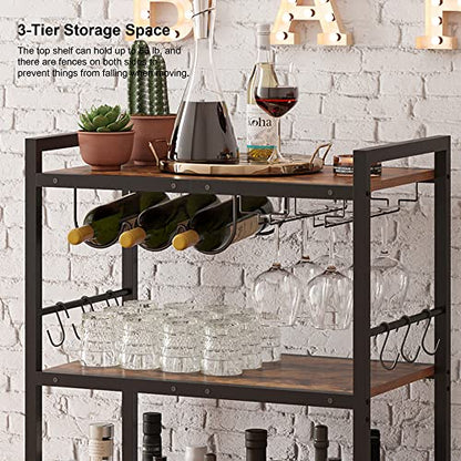 TUTOTAK Bar Cart, Serving Cart for Home, Microwave Cart, Drink Cart, Mobile Kitchen Shelf with Wine Rack and Glass Holder, Rolling Beverage Cart BC01BB030 - WoodArtSupply