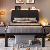 Einhomn Twin Bed Frame with Ergonomic Wooden Storage Headboard, LED Bed Frame with Charging Station, 12" UnderBed Storage, Heavy-Duty Metal Base, No Box Spring Needed, Easy Assembly, Black Einhomn