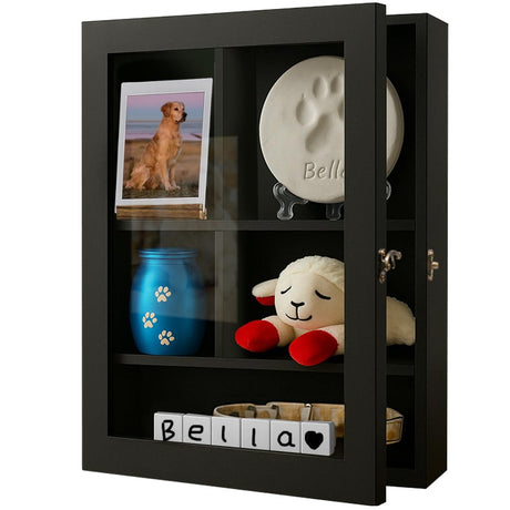 Sofunii Pet Memorial Shadow Box with Shelves,12 * 16 Inch Memory Deep Display Case,Personalized Keepsake for Dog & Cat Lovers, Pet Remembrance Loss Sympathy Gift - Black Sofunii