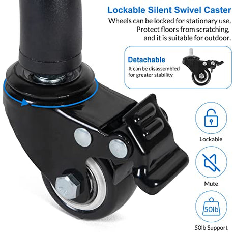 Tossbiss Laptop Tripod on Wheels with 2 Shelves, Portable Projector Floor Stand Adjustable Height 25.9 to 51.8 Inch with Phone Holder Tossbiss