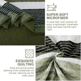Quilt Set Queen Size Sage Green Striped Bedding Set 3 Piece Lightweight Bedspreads Coverlets Set Soft Microfiber Summer Striped Quilts With 2 Pillowcases All Season Patchwork Comforter Set 96"×90" Djoymock