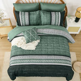 Dintszyayue Green Comforter Set Queen Size, 8 Pieces Boho Striped Bed in a Bag Soft Microfiber Bedding Set for All Season Dintszyayue