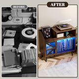 Loomie Large Rustic Record Player Stand with Power Outlet & LED Light, 350 Vinyl Record Storage Cabinet with Magnetic Door, Turntable Table with Wood Legs for Living Room (Rustic) Loomie