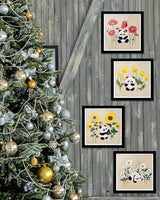 TINDTOP 4 Sets Embroidery Kit for Adult, Panda Embroidery Practice Kits for Beginners Include Embroidery Cloth Hoops Threads for Craft Lover Hand Stitch with Embroidery Skill Techniques