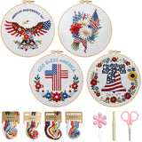 BBLYBD 4th of July Embroidery Kit, 4 Set Patriotic Cross Stitch Craft Kits for Beginners with Pre-Printed Embroidery Fabric, Hoops, Step-by-Step Instructions, Color Threads & Needles (Red White Blue)