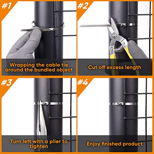 Sinlon Heavy Duty Metal Zip Ties (With Tie Cutter) Uv Resistant Stainless Steel Zip Ties, 11.8 Inch 50 Pieces, Self-Locking Zip Ties, Suitable For Fixing Fences, Pipes, Etc. Outdoor. Sinlon