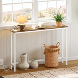 HOOBRO Narrow Console Table with Power Outlets, 44.9 Inches Sofa Table, Slim Behind Couch Table, Entryway Table with Display Shelf, for Living Room, Foyer, Hallway, Walnut and White WH114UXG01 HOOBRO