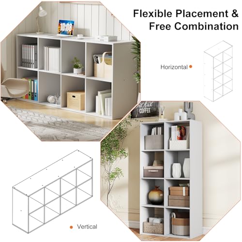 Sweetcrispy 8 Cube Storage Organizer - Open Cube Bookshelf with 4 Removable Back Panels, Display Storage Bookcase for Living Room, Bedroom, Entrance Hall, Home Office，47.7" L×11.6" W×24" H, White Sweetcrispy