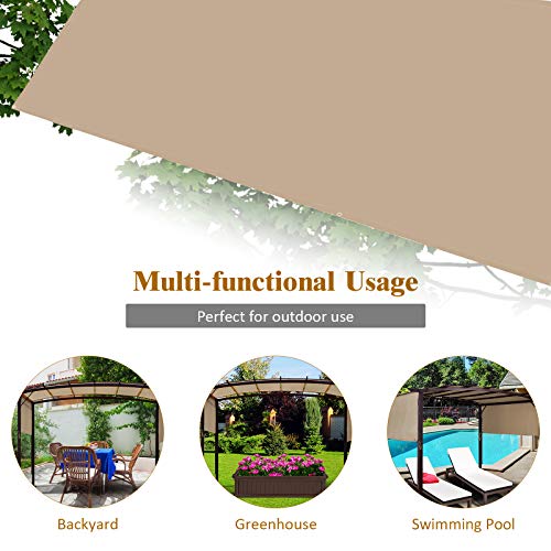 Tangkula 17x7 Ft Universal Pergola Replacement Canopy, Outdoor Canopy Shade Cover w/ 6 Copper Grommets & 4 Straps, Sun-protective Polyester Replacement Cover for Pergola Structure (Cover Only) (Beige) Tangkula