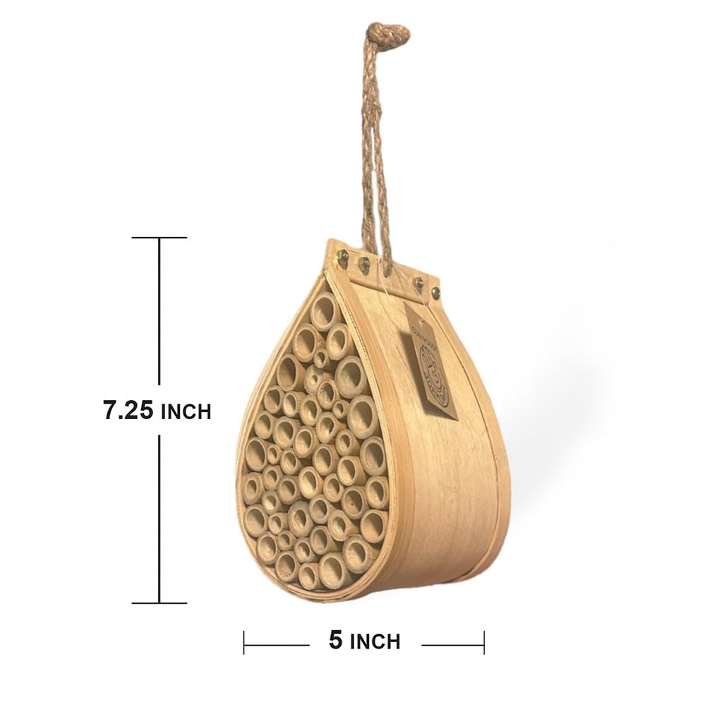 Pollinating Palace-Mason Bee House, Natural Hanging Wooden bee House Habitat with Bamboo Tubes for The Garden and Yard - WoodArtSupply