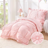 Wowelife Princess Toddler Bedding Set for Girls, Boho Toddler Bed Set, 4 Pieces Ruffles Jacquard Embroidery Toddler Comforter with Comforter, Fitted Sheet, Flat Sheet and Pillowcase, Pink Wowelife