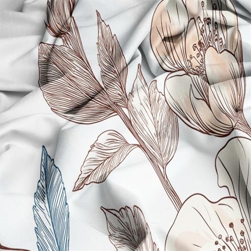 White 3 Piece Duvet Cover Set, 1 Printed Zipper Closure Duvet Cover with 2 Pillow Shams, Ultra Soft Brushed Microfiber Single with Minimalist Flowers Watercolor Generic