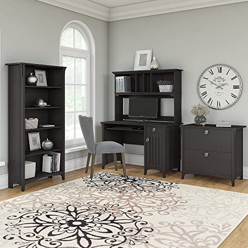 Bush Furniture Salinas Tall 5-Shelf Bookcase in Vintage Black - Modern Farmhouse Style for Home and Office - WoodArtSupply