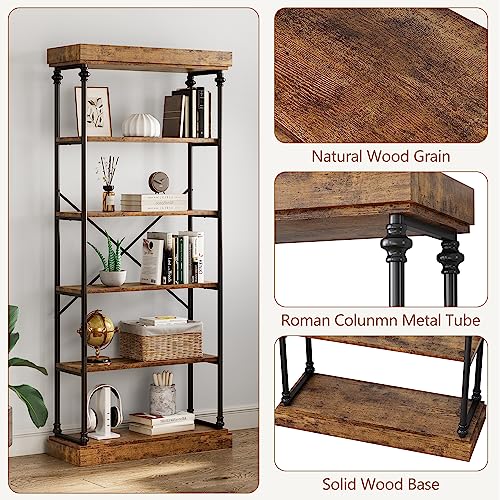 IDEALHOUSE Rustic 6-Tier Industrial Bookshelf with Metal Frame for Stylish Storage and Display - WoodArtSupply