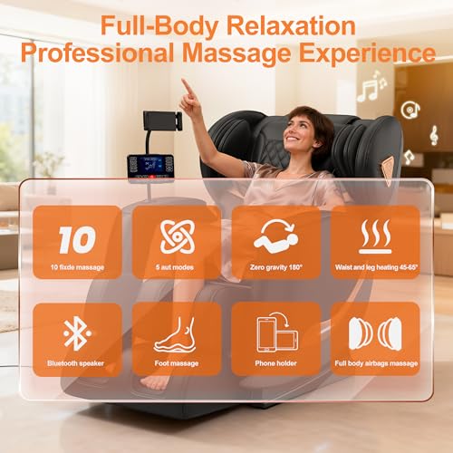 GOLD TIME Upgraded Massage Chair Full Body, Zero Gravity Recliner with Heat, 10 Fix Points, Bluetooth, Touch Screen, Footrest, Shiatsu Massage Chair Full Body for Parents, Seniors & Easy Assembly GOLD TIME