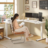 SANODESK L Shaped Standing Desk Adjustable Height, Electric Corner Standing Desk, 71 x 63 inch Sit Stand Computer Table with Splice Board, White SANODESK