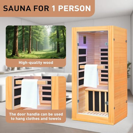Lamar Far Infrared Sauna with Red Light, Low EMF Home Sauna Room, 10-Color Light, Bluetooth Speakers, Digital Control Panel - Personal Indoor Luxury Spa for House and Gym Lamar