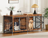 CHOEZON 71" Double Dog Crate Furniture for 2 Dogs, Wooden Dog Crate End Table, Dog Cage for Medium/Large Dogs, Heavy-Duty Dog Kennel Furniture with Framed Metal Doors, Rustic Brown and Black TGW02BF CHOEZON