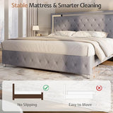 Jocisland Full Bed Frame with LED Lights Headboard&Footboard, Velvet Upholstered Full Size Platform Bed Frame No Box Spring Needed/Light Grey Jocisland