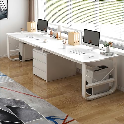 Two Person Office Desk with 3 File Drawers, Large Double Study Writing Table Workstation, Industrial Wood Work Dual Computer Table for Home Office,White 79″ - WoodArtSupply