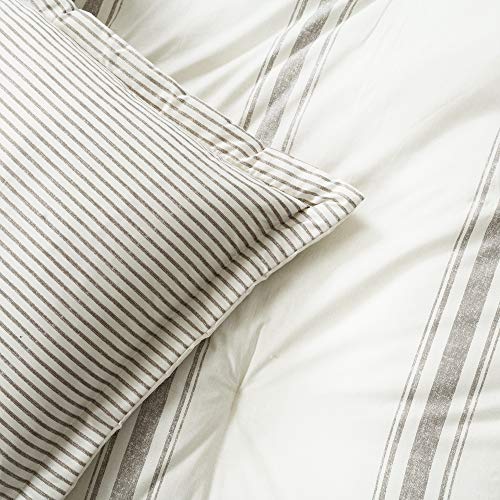Lush Decor Stripe Reversible Cotton Comforter Set, Cozy Farmhouse Bedding Set, Full/Queen, Gray, 3 Piece Set Lush Decor