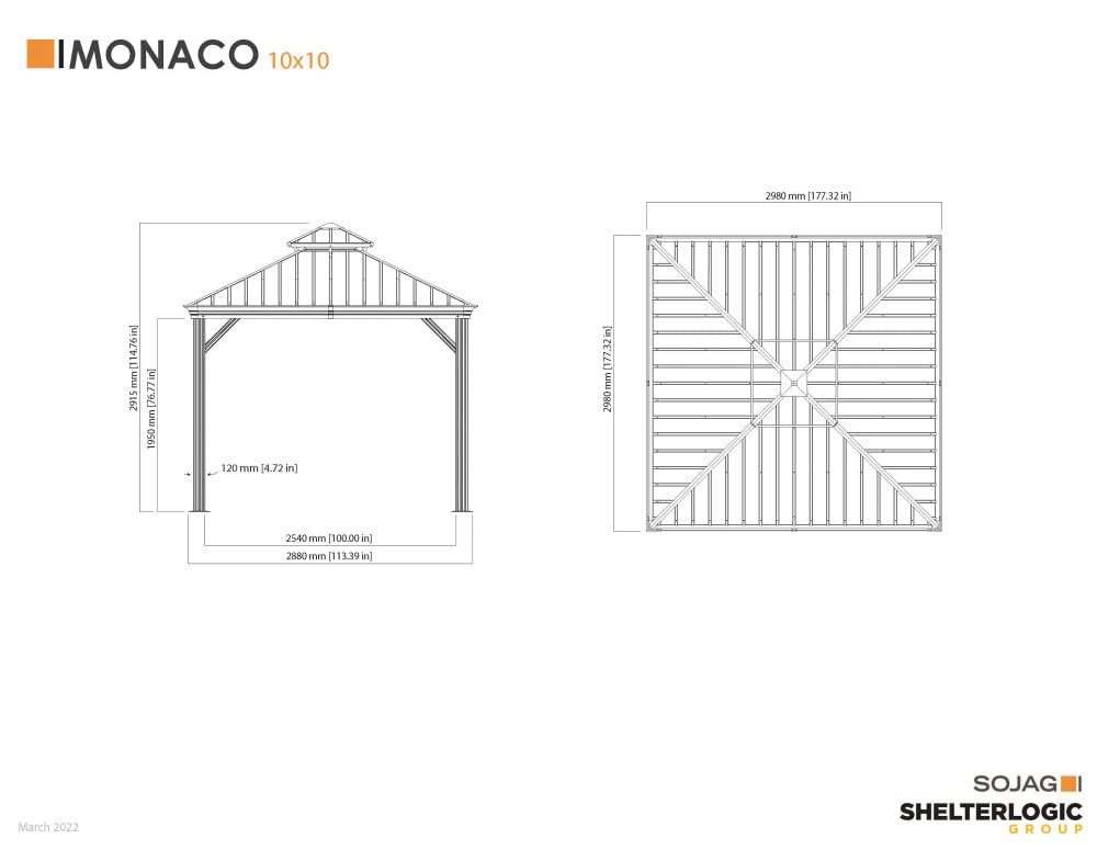Sojag Outdoor 10' x 10' Monaco Hardtop Double Roof Gazebo Outdoor Sun Shelter, Champagne Sojag
