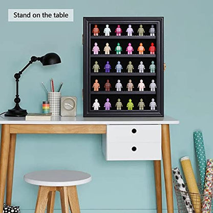 VERANI Minifigures Miniature Display Case Collectibles Display Box Wall Mount Figure Display Curio Cabinet with Lockable Anti Dust Door for Small Objects Lockable Removable Shelves - Small Black